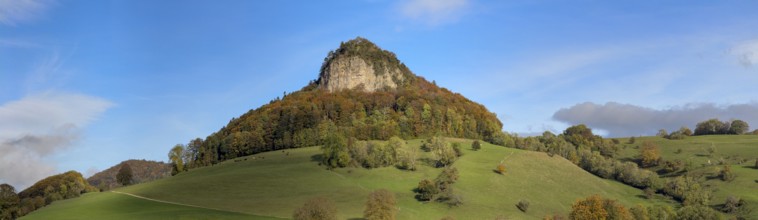 Wisner Flueh in autumn with colourful trees, first Jura chain, Wisen, Solothurn, Switzerland