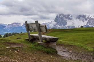 Panoramic view from the Seiser Alm to the Dolomites in South Tyrol, Italy