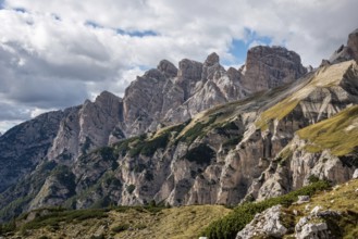 Scenic calm mountain landscape in the surroundings of the famous Three Peaks mountains, Dolomites