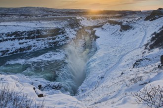 The beautiful Waterfall Gullfoss in Winter, Golden Circle in Iceland, Europe, Iceland
