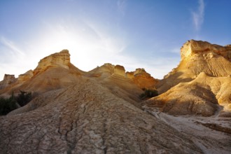 Ancient mountains in desert of Israel on a sunset