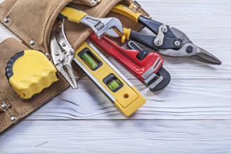 Tool belt pliers construction level tape measure pipe wrench adjustable spanner