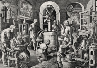 Distillation laboratory from the 16th century
