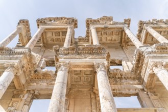 Celsus Library in Ephesus in Selcuk (Izmir), Turkey. Marble statue is Sophia, Goddess of Wisdom, at