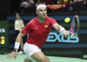 Der spanische Tennisspieler Rafael Nadal in Aktion bei den Davis Cup Finals 2024, Palacio de