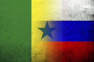 National flag of Russian Federation with The Republic of Senegal National flag. Grunge background
