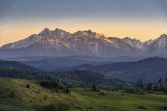 Sunset in the Pieniny National Park, overlooking the High and Belianske Tatras in Slovakia