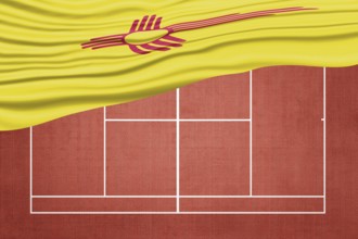 New Mexico Flag on Clay Tennis Court, Sports Symbol