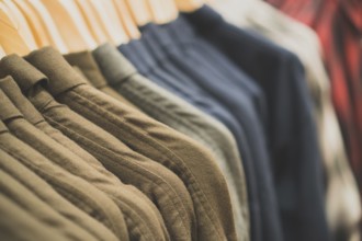 Men's warm shirts in a clothing store