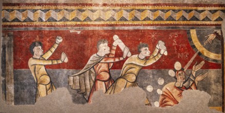 Stoning of Saint Stephen, Romanesque fresco, circa 1100, Church of Sant Joan de Boí, Alta
