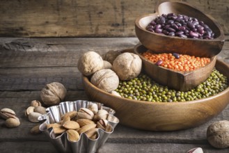 Sources of vegetable protein are various legumes and nuts