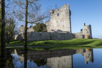 A view of Ross Castle and reflection in Killarney on a beautiful morning in early November.
