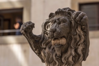 Sculpture details of rich decorated courtyard of Palazzo Vecchio in Florence, Italy