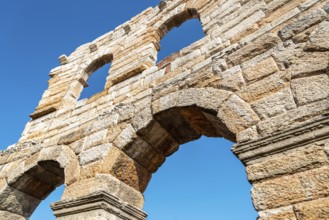 Scenic facade of the ancient roman Arena in Verona, Italy