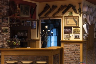 Valkenburg, Limburg, The Netherlands, 04 05 2022, Traditional wooden interior design of the Cafe