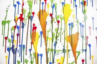 Colored background with various sketches of different color