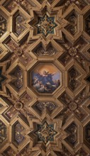Rome, Roma, Santa Maria in Trastevere, detail of the wooden ceiling by Domenichino 1617