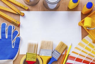 Pantone fan sheet of clean paper and repair objects construction concept