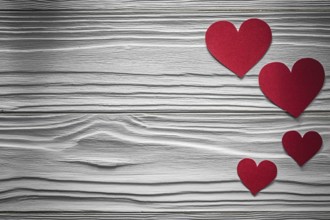 Red hearts on wooden board Valentine cards