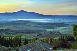 Predawn dusk. Tuscany. Photo taken on a protective wall around the ancient city of Pienza. The