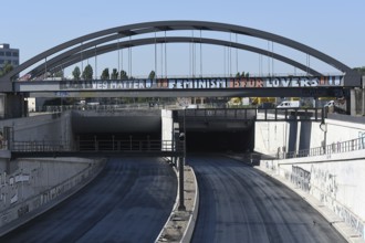 Construction site of the A100 motorway at the connection to Sonnenallee near the Estrel Hotel in