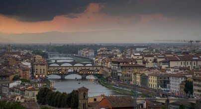 Panoramic skyline of the historical city of Florence in Italy from Michelangelo piazza just before