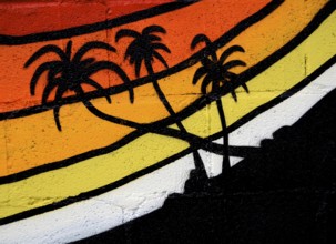 Grungy Graffiti Of A Tropical Sky With Palm Trees