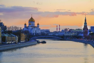 Moskva river, Sunset. Moscow Russia. and Cathedral of Christ the Savior