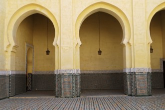 Meknes, Morocco, Africa, Yellow arches with detailed mosaic tiles, On the way to Fes