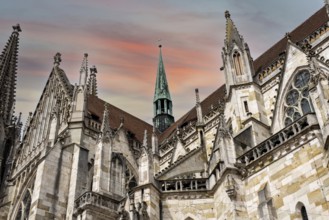 Facade of the gothic cathedral in Regensburg in Bavaria, Germany