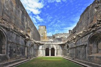 Palace of the Knights Templar in the small town of Tomar, Portugal. Beautiful green inner