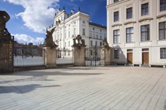 View on Archbishops Palace from the First Courtyard of Prague Castle. In the First Courtyard that