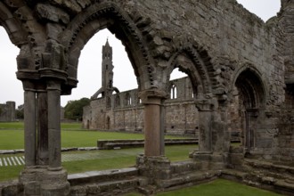 Cloister remains, south wall and south-west corner tower from the south-east, St., Sankt, Saint