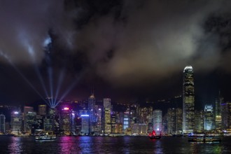 Hong Kong, skyline at night, architecture, skyscrapers, lighting