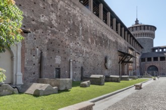 Inside the Sforza Castle (Castello Sforzesco) in Milan (ITALY). One of the main travel attractions
