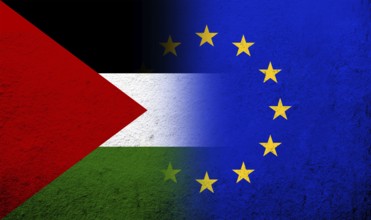 Flag of the European Union with Flag of Palestine. Grunge background