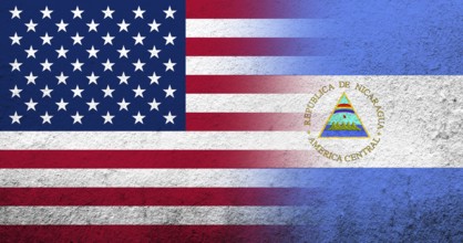 United States of America (USA) national flag with Nicaragua National flag. Grunge background