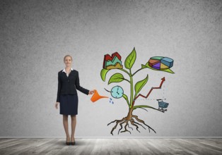 Attractive businesswoman presenting investment and financial growth concept