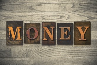 The word MONEY written in vintage wooden letterpress type
