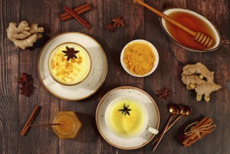 Eine Variante der japanischen Tee-Latte aus goldener Kurkuma-Mondmilch. Das gesunde Trendgetränk