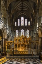 Ely, United Kingdom - 12 June, 2022: interior view of the Ely Cathedral with the choir and altar in