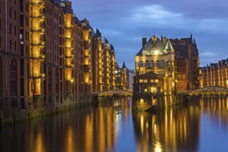 In the Speicherstadt in Hamburg at night
