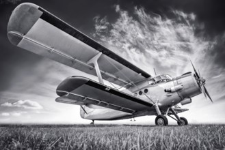 historic biplane against a sky