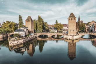 The three bridges of the Ponts Couverts in Strasbourg, France