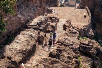 Tourists in Badami, Karnataka, South India, India, Asia
