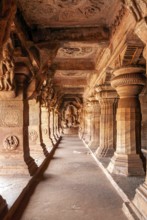 Cave 3 dedicated to Vishnu, is the largest and most elaborate in Badami, Karnataka, South India,