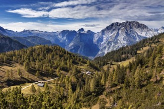 View from the Hagen mountains towards Watzmann in Berchtesgadener Land, Bavaria, Germany, in autumn