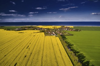 View of the Baltic Sea with the village of Wampen in the foreground