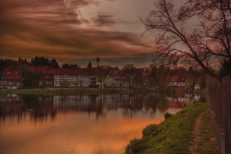 Lake Stiege in the Harz Mountains Sunset