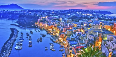 Panoramic view of Procida Island, a comune of the Metropolitan City of Naples, Campania, Italy
